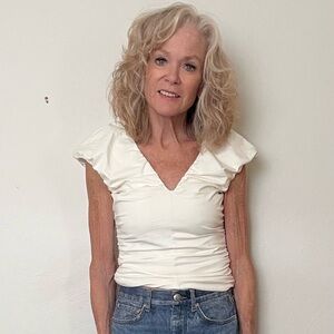 Women's Cream V-Neck Ruffled Cap Sleeve Top:  J. Crew